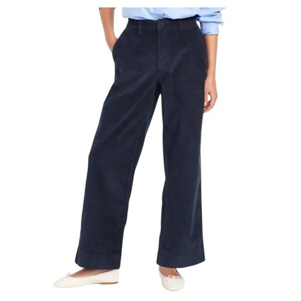 Old Navy Womens 4 Navy High Waisted Corduroy Wide Leg Pants NWT